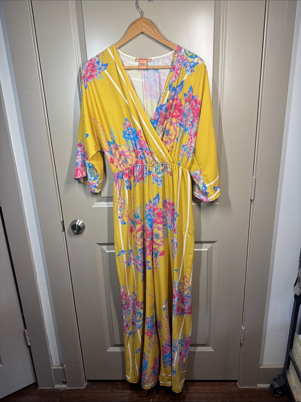 Flying Tomato Yellow Floral Wrap Jumpsuit